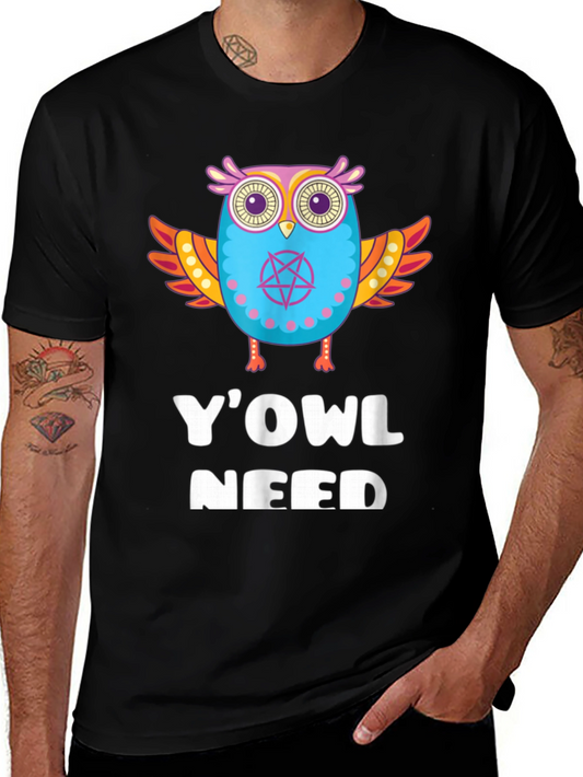 YOWL Need Funny Owl Graphic Black T-Shirt