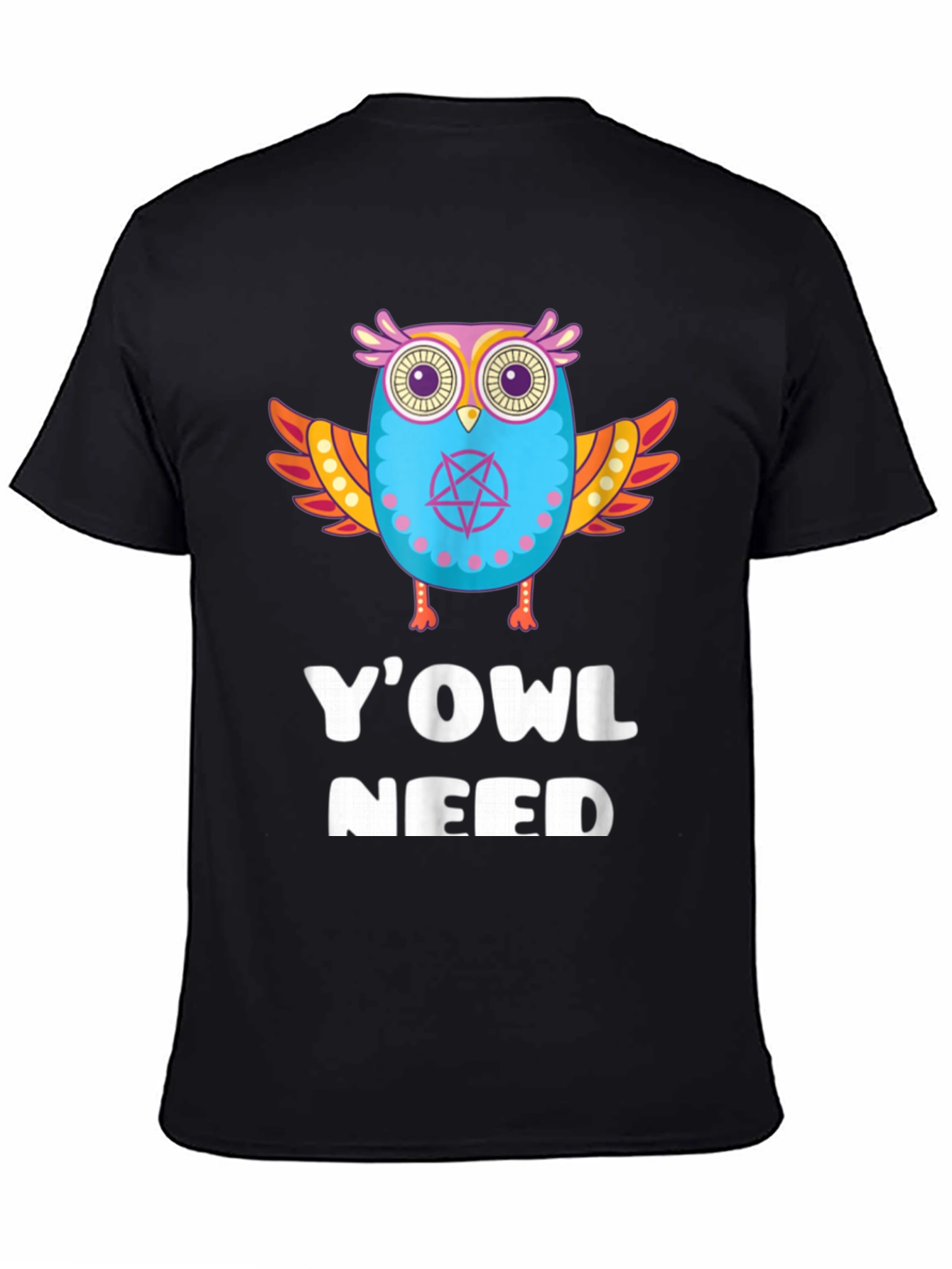 YOWL Need Funny Owl Graphic Black T-Shirt