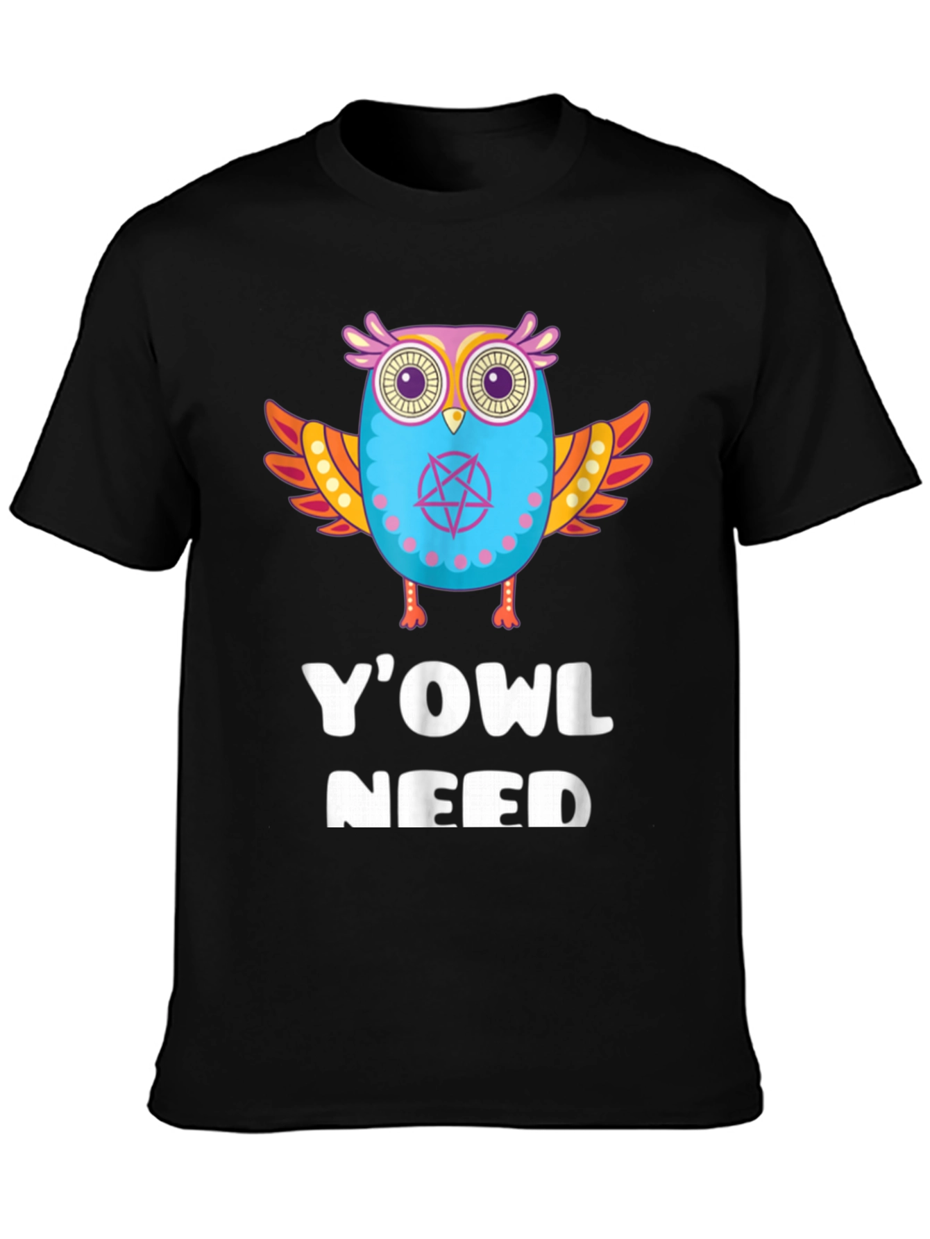YOWL Need Funny Owl Graphic Black T-Shirt