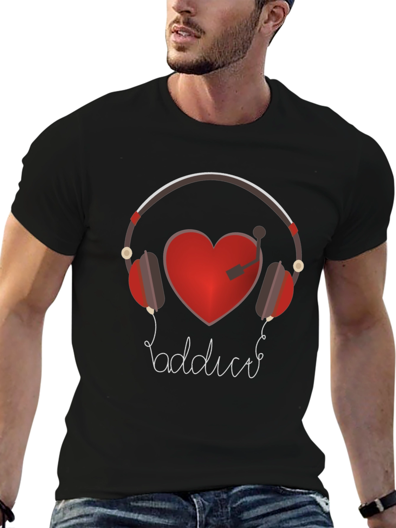 Music Lover Graphic Tee - Heart Headphones Design