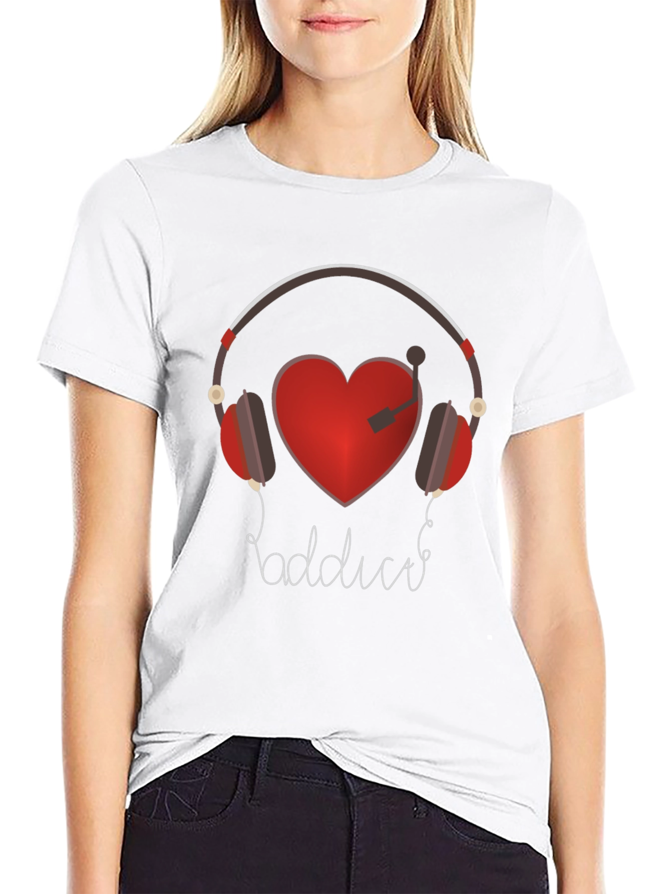 Music Lover Graphic Tee - Heart Headphones Design