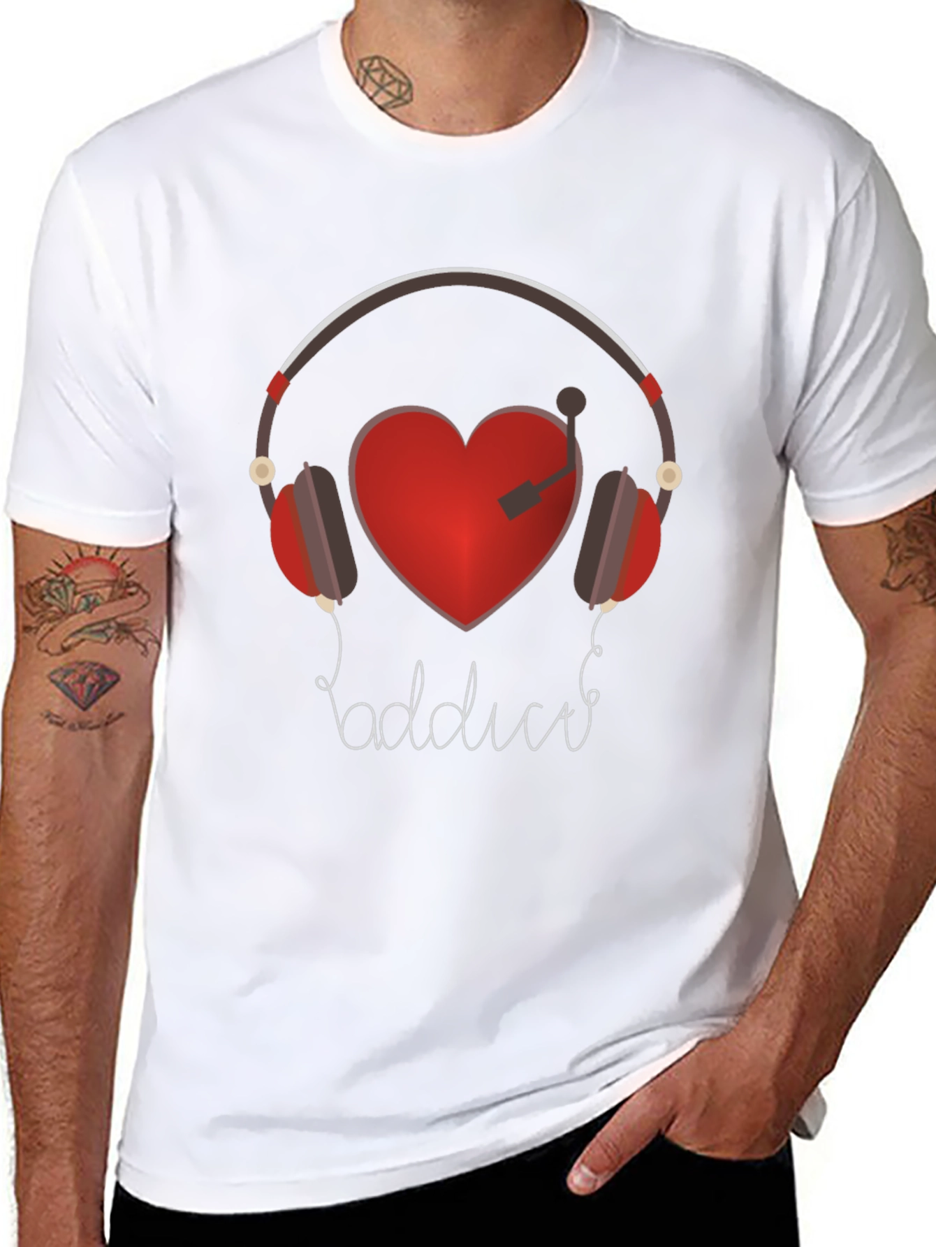 Music Lover Graphic Tee - Heart Headphones Design