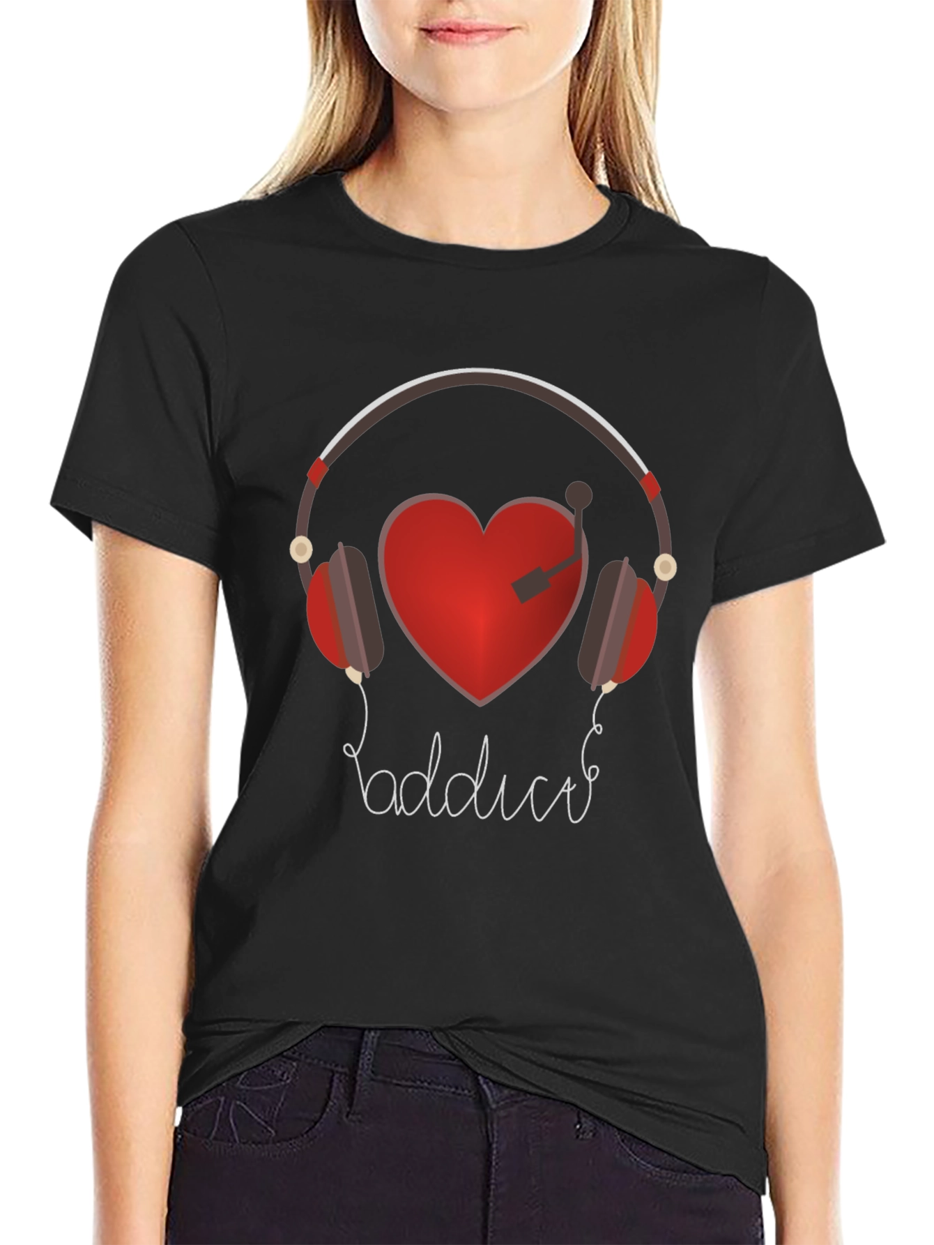 Music Lover Graphic Tee - Heart Headphones Design