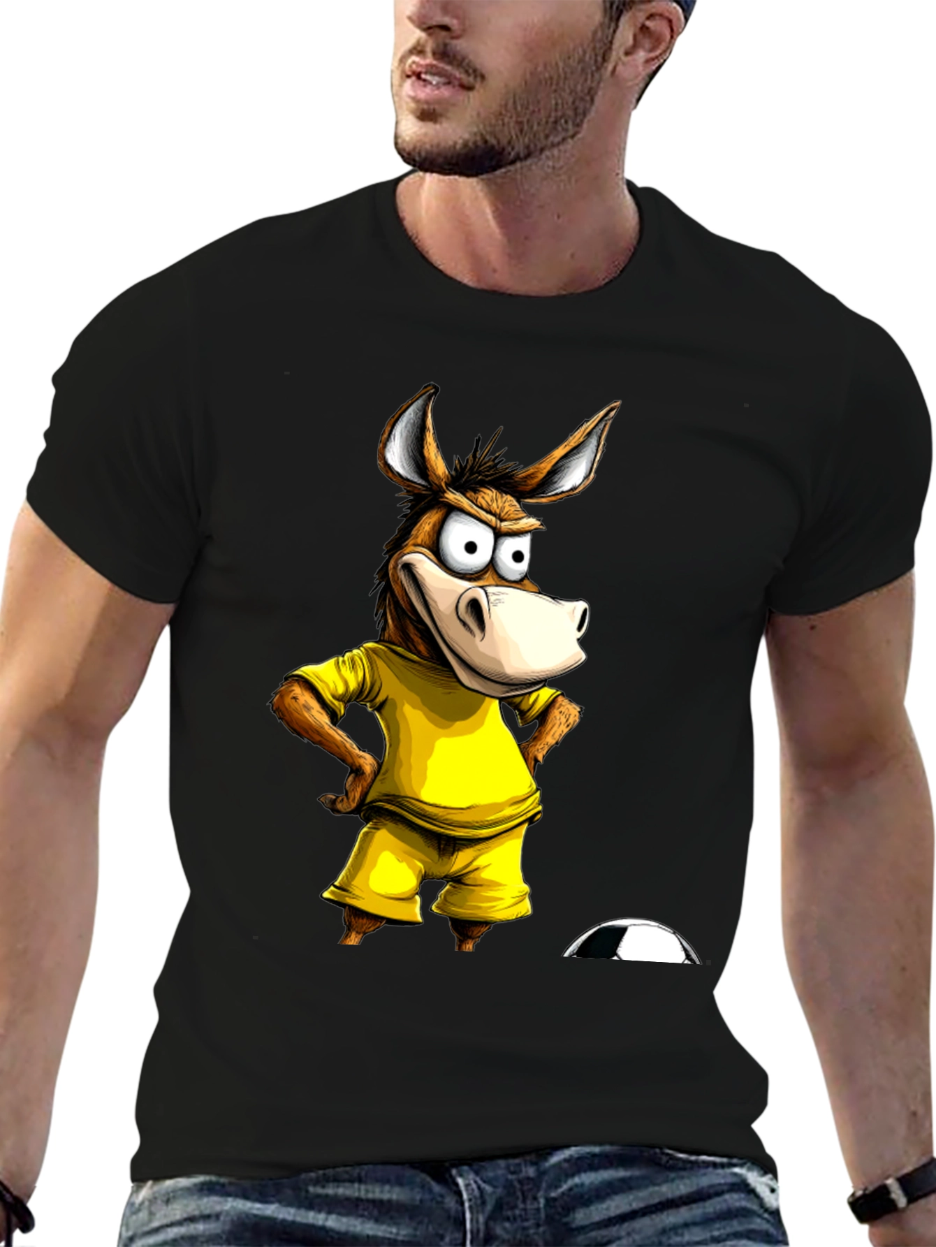Funny Donkey Soccer T-Shirt - Black Cotton Tee