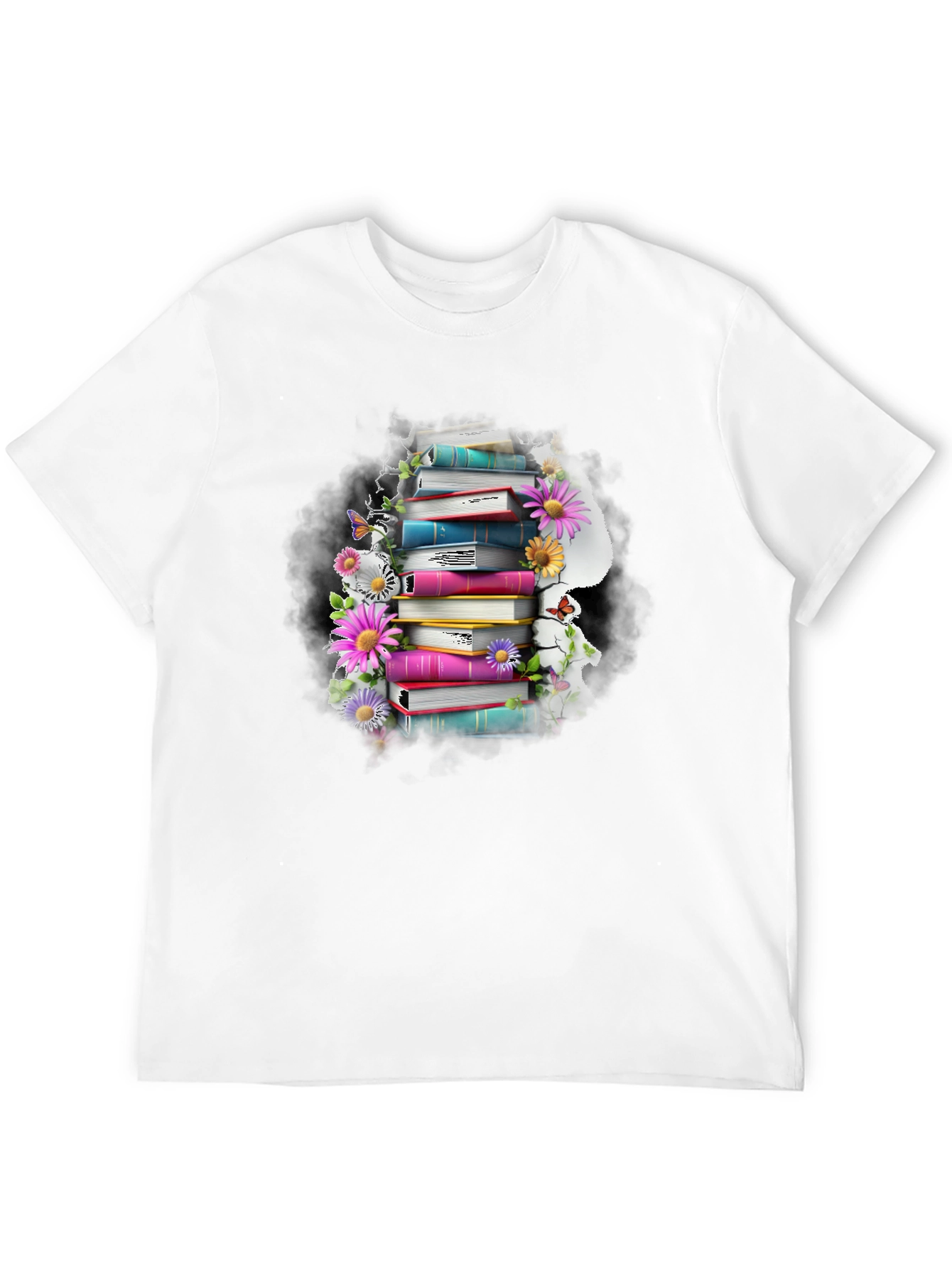 Book Stack & Flowers Graphic Tee - Reading Lover