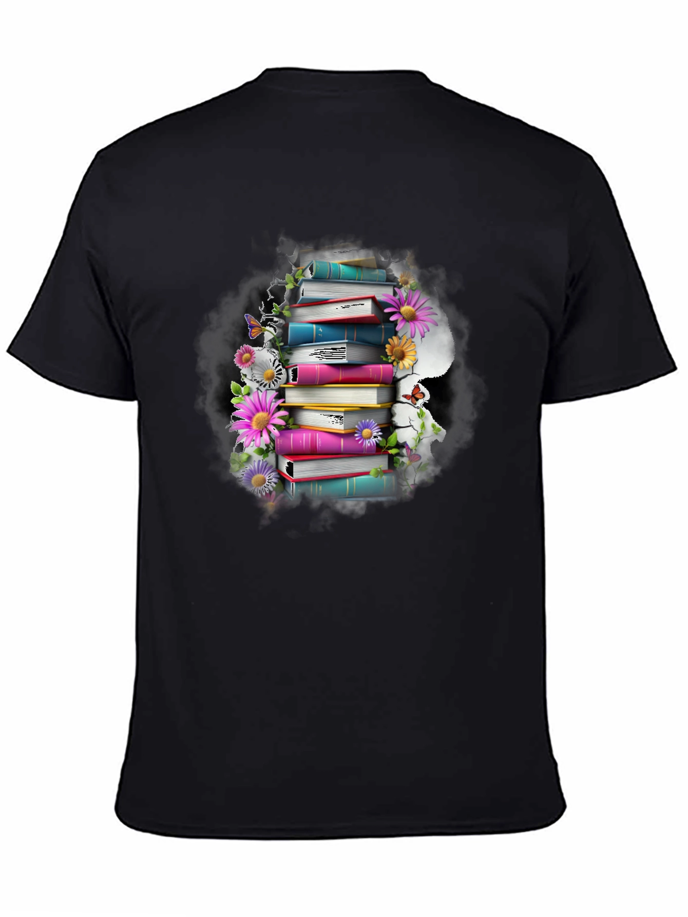 Book Stack & Flowers Graphic Tee - Reading Lover
