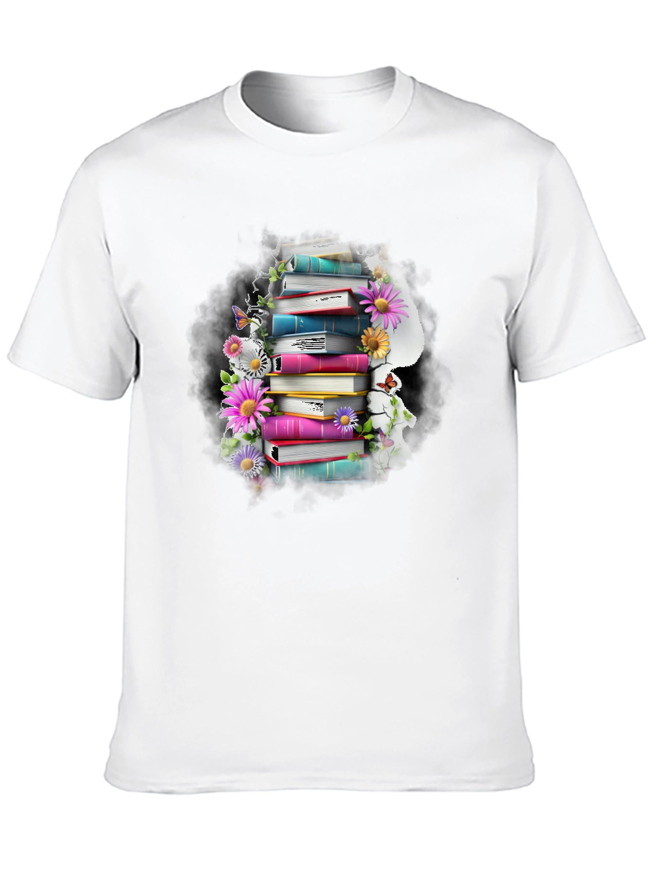 Book Stack & Flowers Graphic Tee - Reading Lover