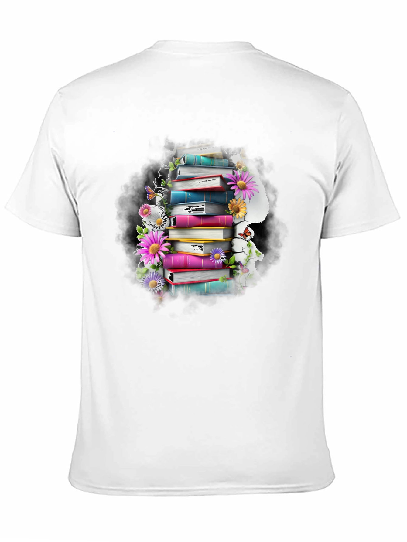 Book Stack & Flowers Graphic Tee - Reading Lover