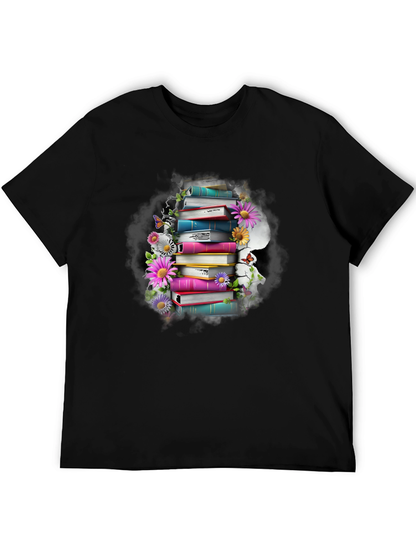 Book Stack & Flowers Graphic Tee - Reading Lover