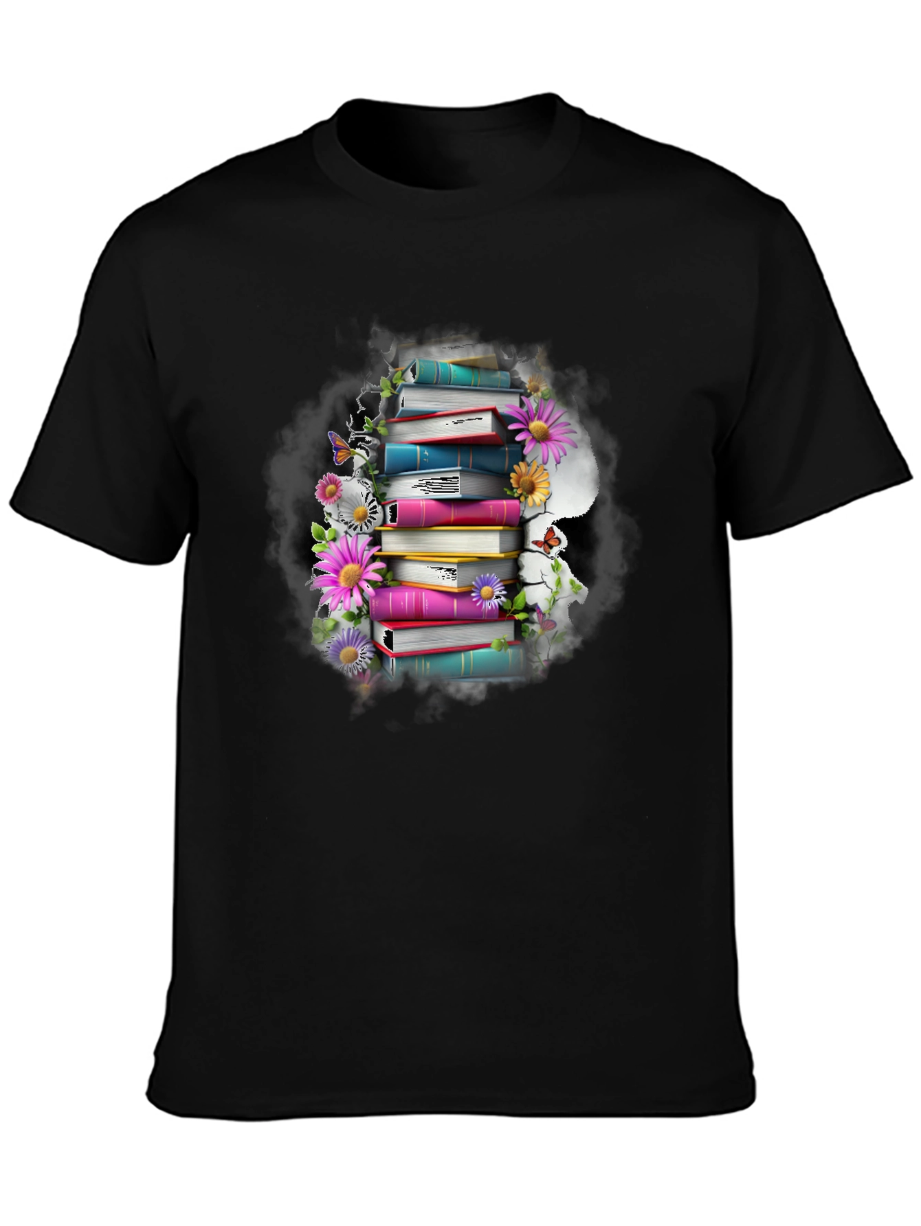 Book Stack & Flowers Graphic Tee - Reading Lover