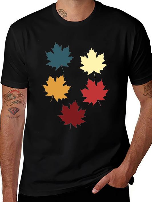 Colorful Maple Leaf Graphic Tee - Black