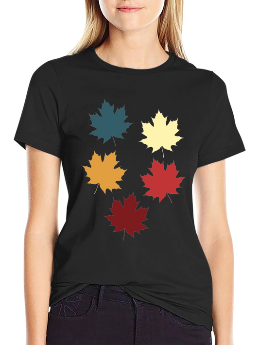 Colorful Maple Leaf Graphic Tee - Black
