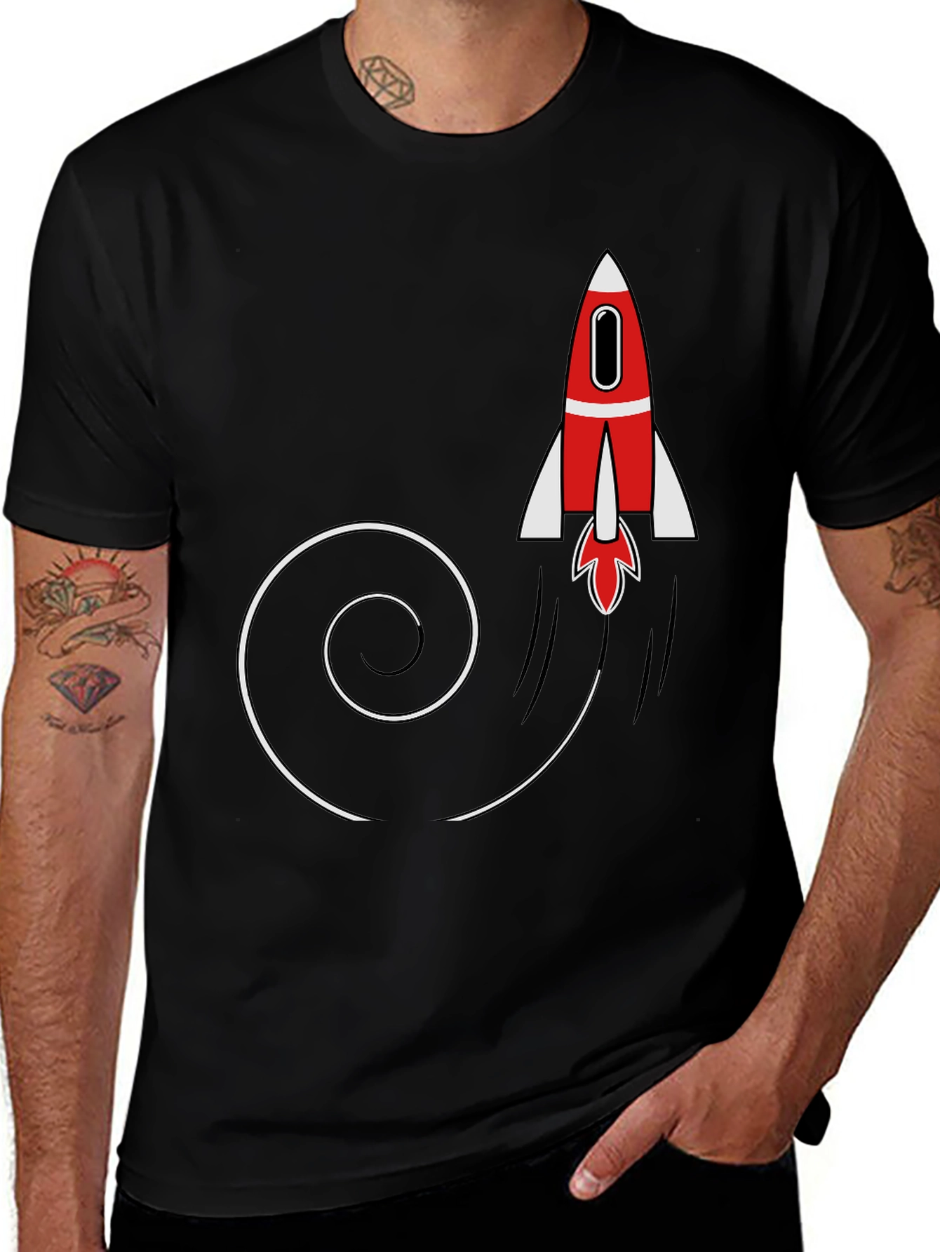 Rocket Launch Mens Black Graphic T-Shirt