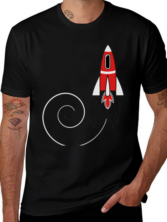 Rocket Launch Mens Black Graphic T-Shirt
