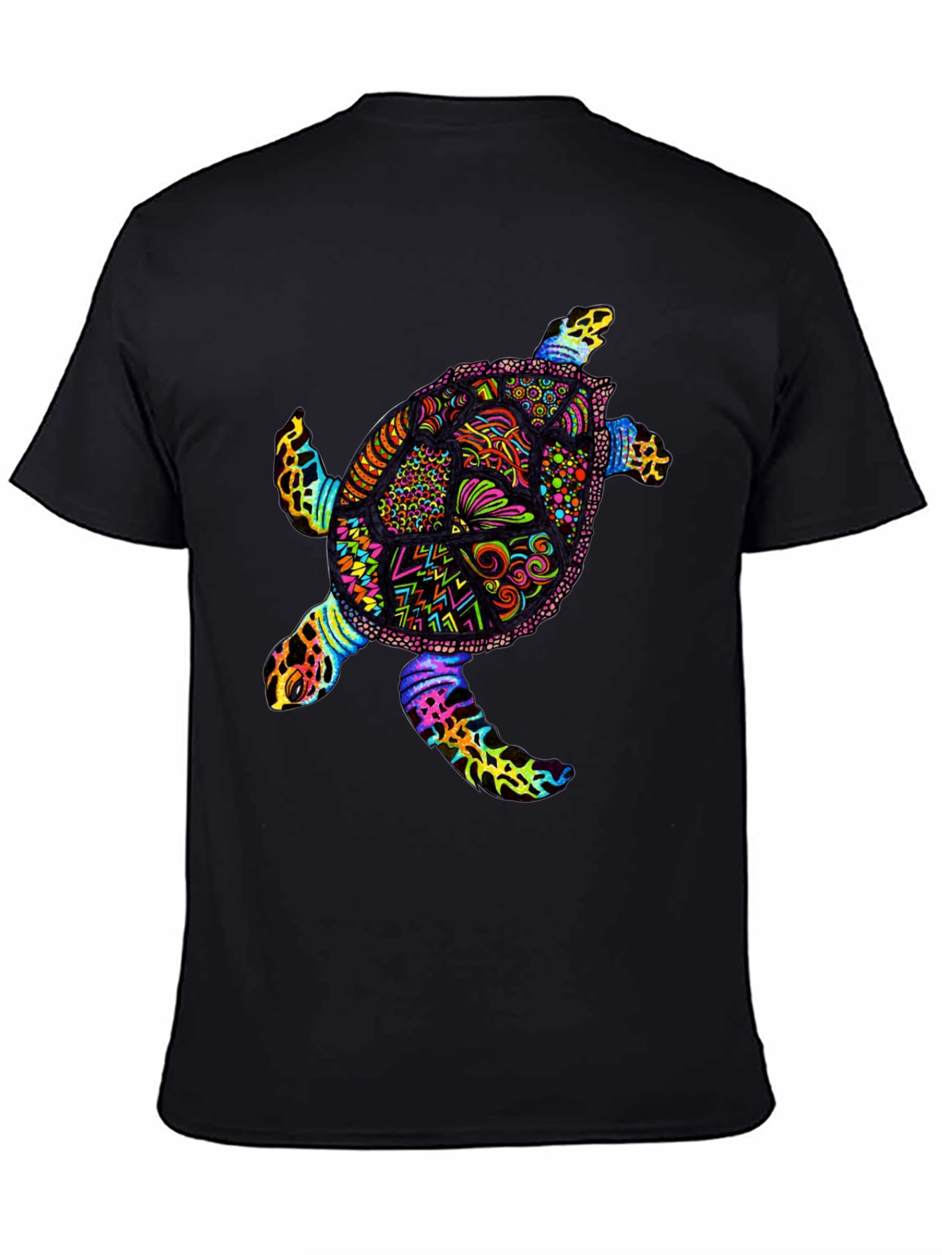 Vibrant Sea Turtle Graphic Tee - Black Cotton T-Shirt