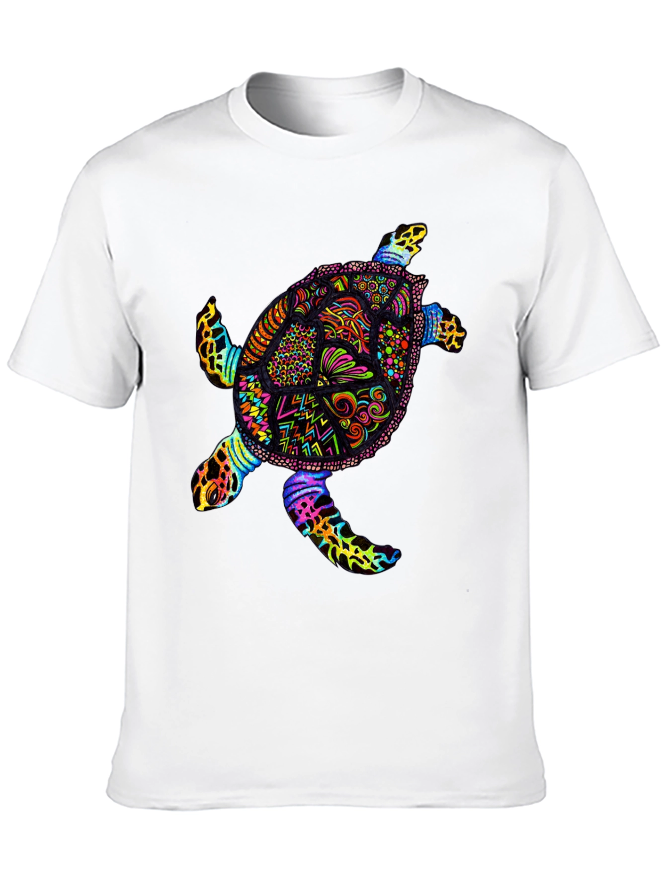 Vibrant Sea Turtle Graphic Tee - Black Cotton T-Shirt