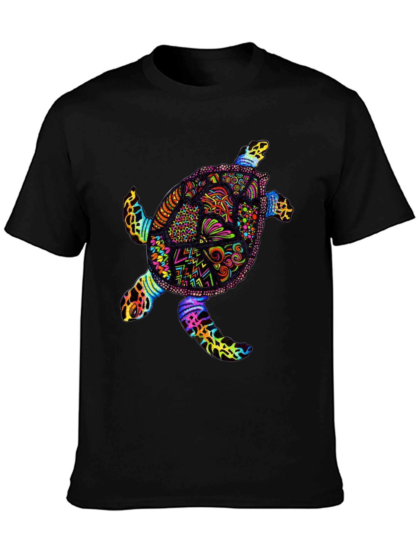 Vibrant Sea Turtle Graphic Tee - Black Cotton T-Shirt