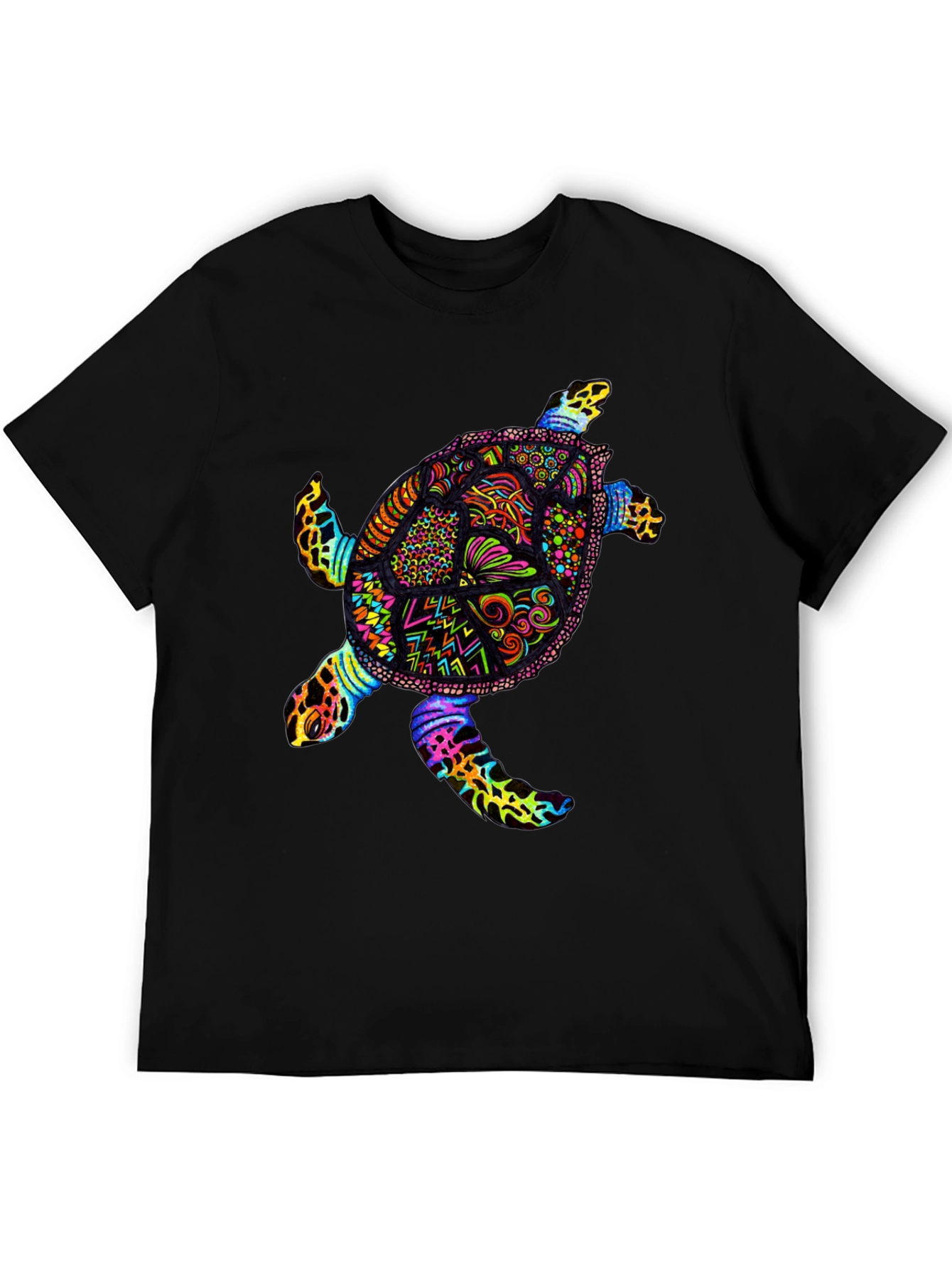 Vibrant Sea Turtle Graphic Tee - Black Cotton T-Shirt
