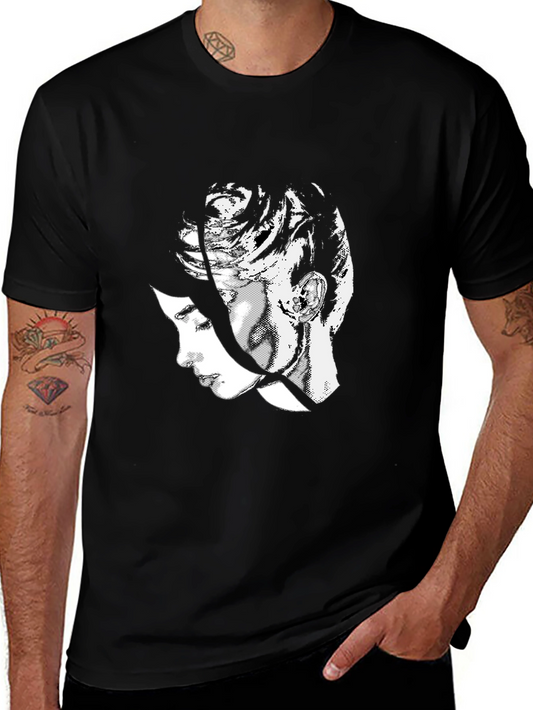Abstract Portrait Graphic Tee - Black Cotton Blend Shirt