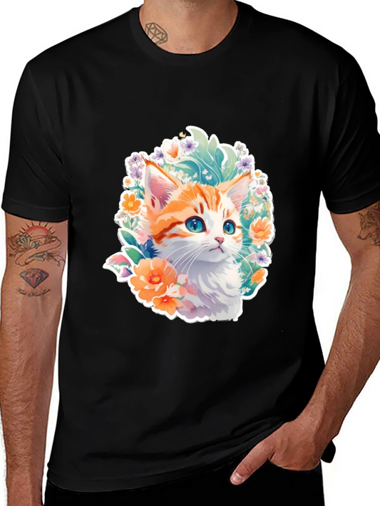 Floral Kitten Graphic Tee - Cute Cat T-Shirt