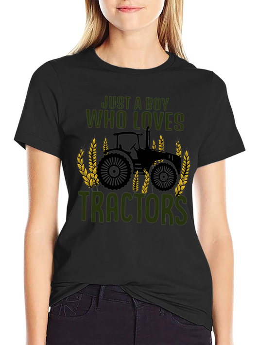 Boy Who Loves Tractors Black T-Shirt