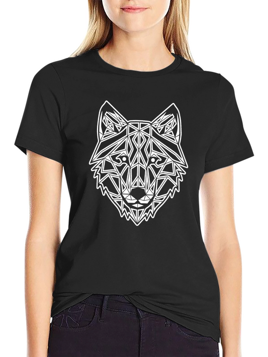 Geometric Wolf Head Graphic Black T-Shirt