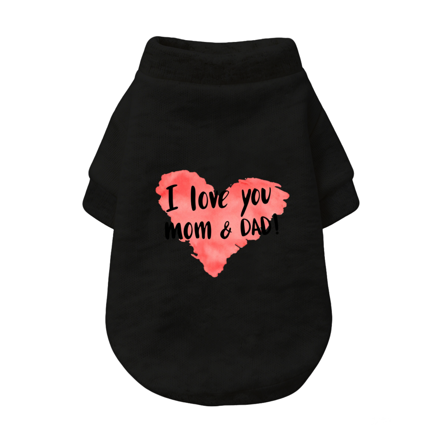 Watercolor Heart I Love You Mom & Dad Pet Sweater, Warm Family Puppy Top