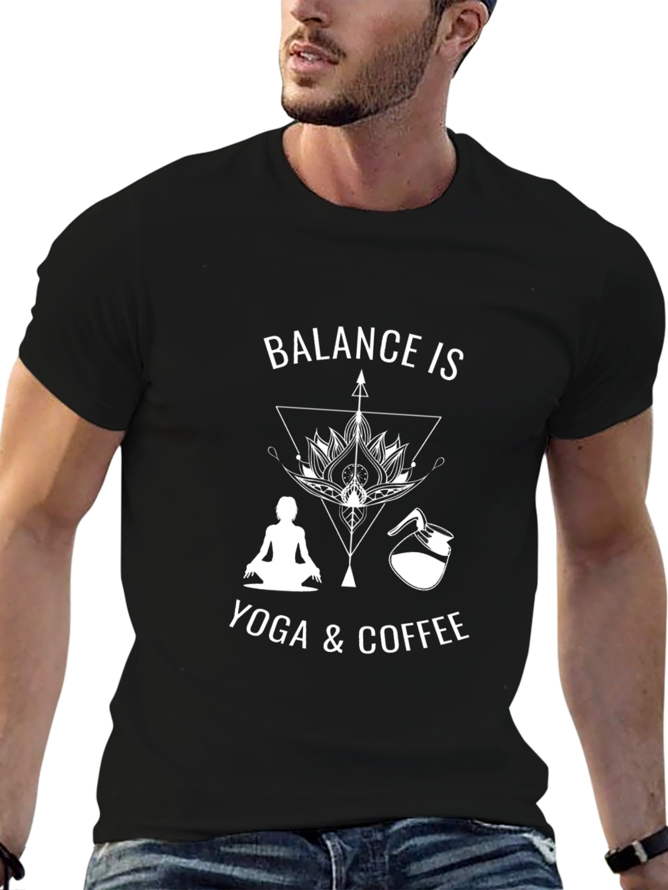 Balance is Yoga & Coffee Black Graphic T-Shirt