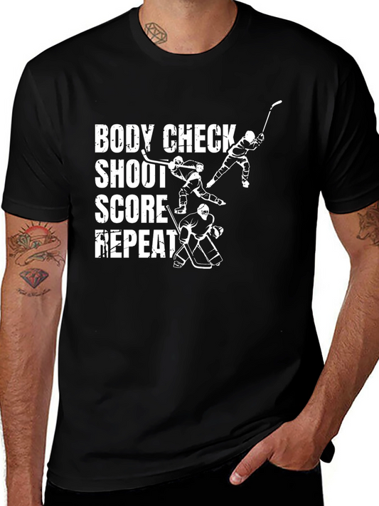 Hockey Body Check Shoot Score Repeat T-Shirt