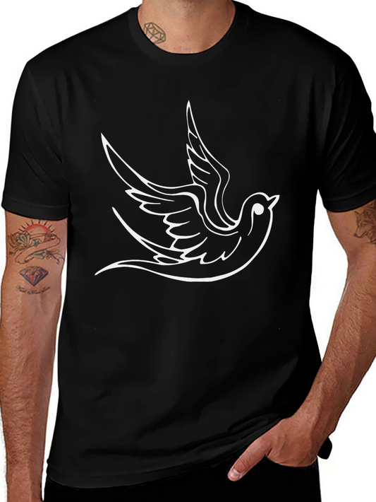 Stylish Black T-Shirt with Dove Design