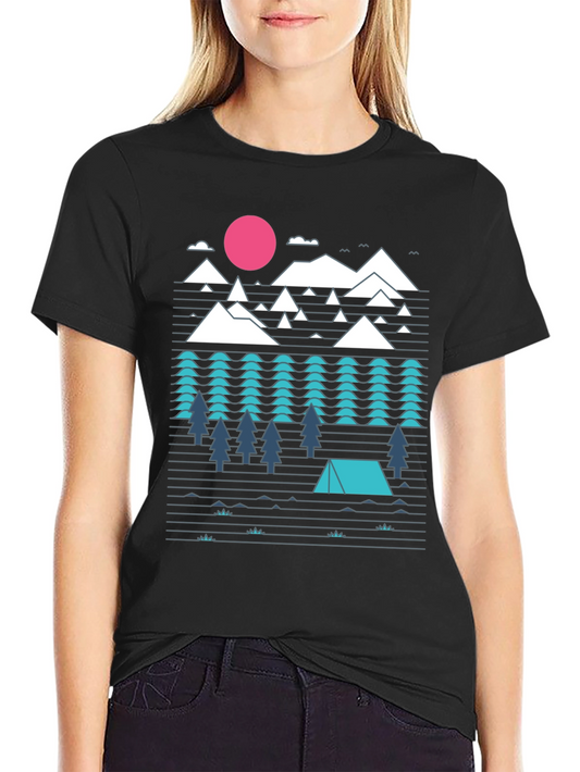 Geometric Mountain Camping Black Graphic Tee