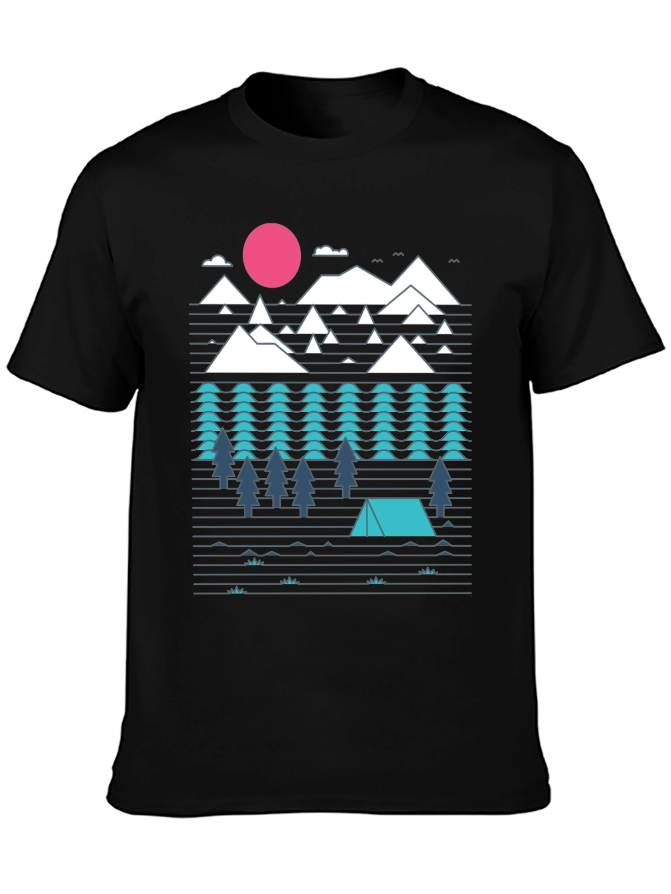 Geometric Mountain Camping Black Graphic Tee
