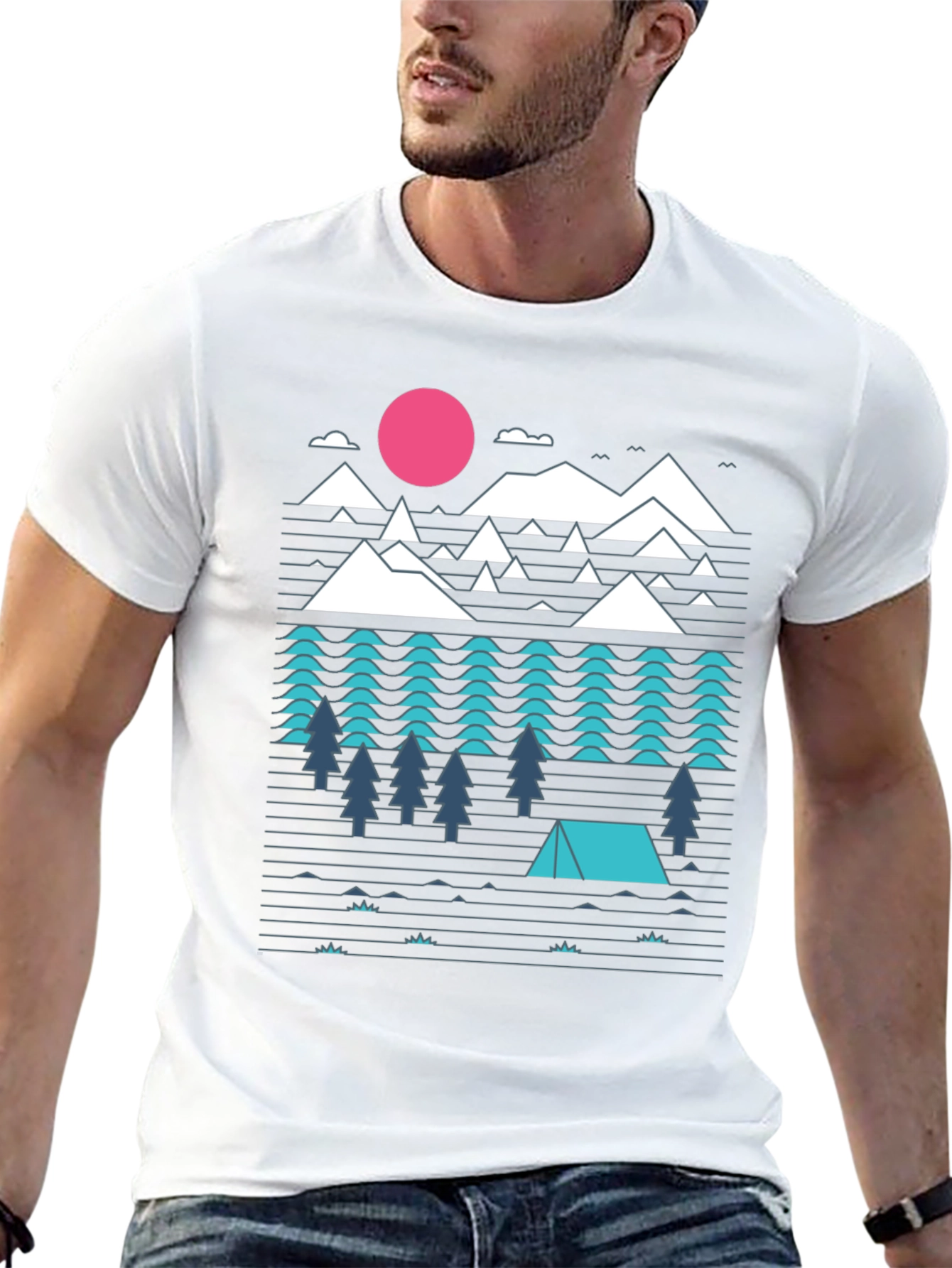 Geometric Mountain Camping Black Graphic Tee