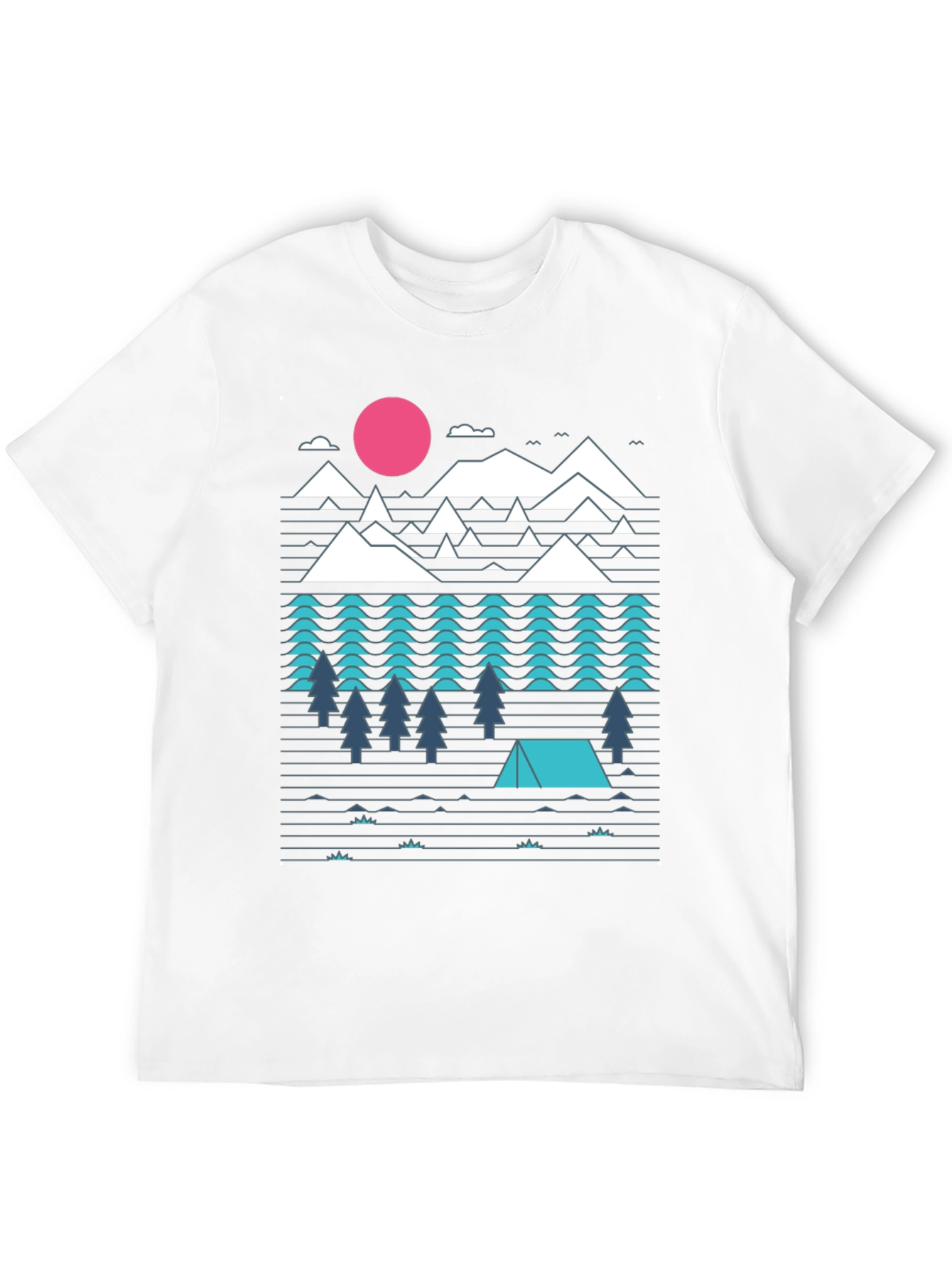 Geometric Mountain Camping Black Graphic Tee