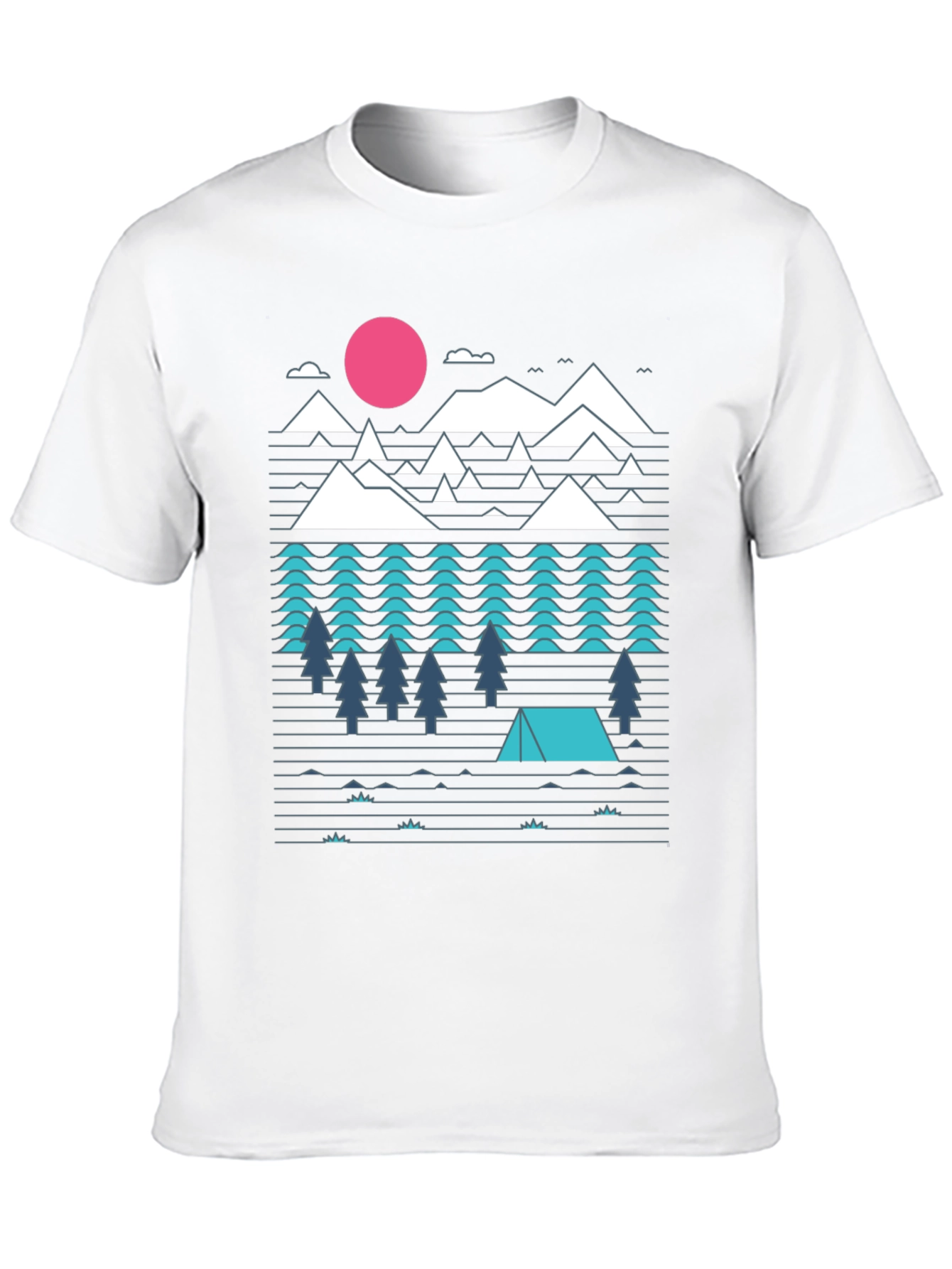 Geometric Mountain Camping Black Graphic Tee