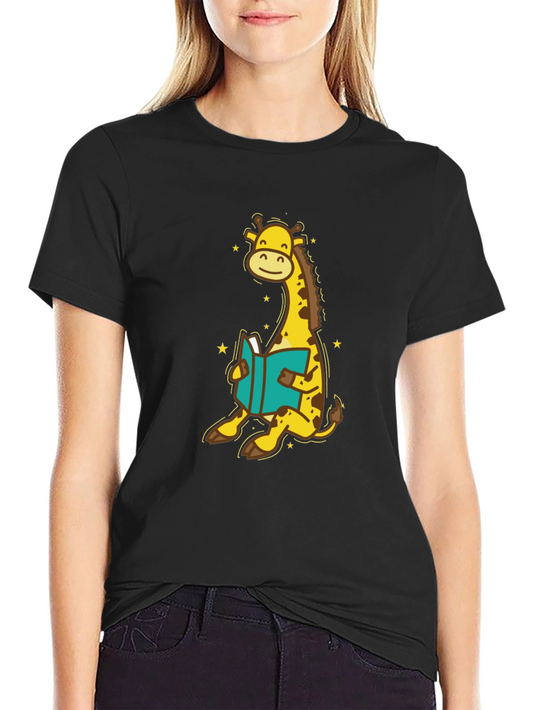 Giraffe Reading T-Shirt - Cute Cartoon Design