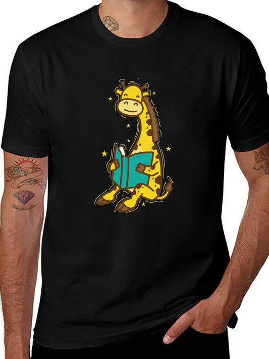 Giraffe Reading T-Shirt - Cute Cartoon Design