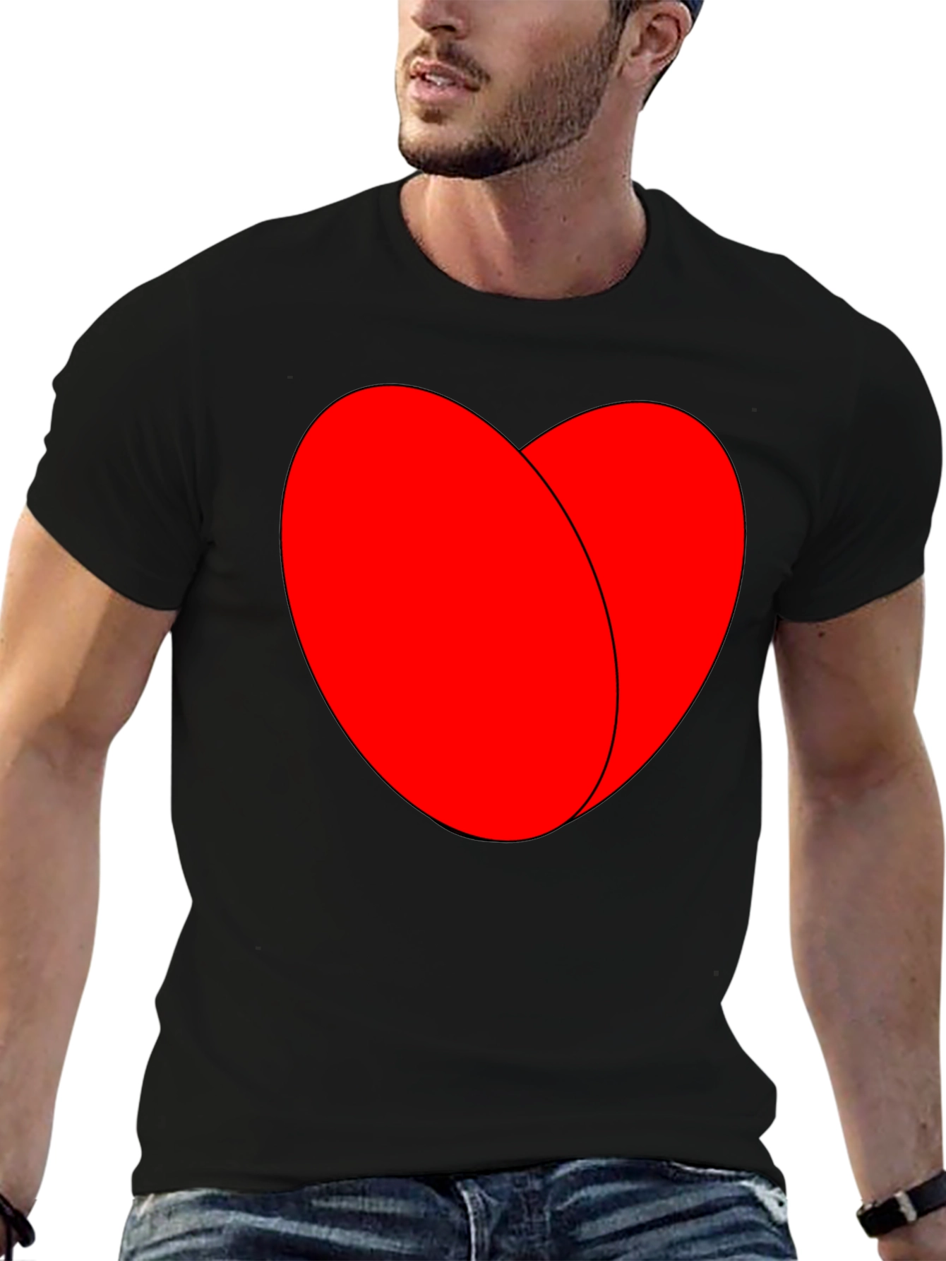 Bold Red Heart Graphic Black T-Shirt