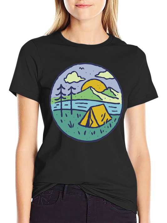 Camping Scene Graphic Tee - Outdoor Adventure Shirt