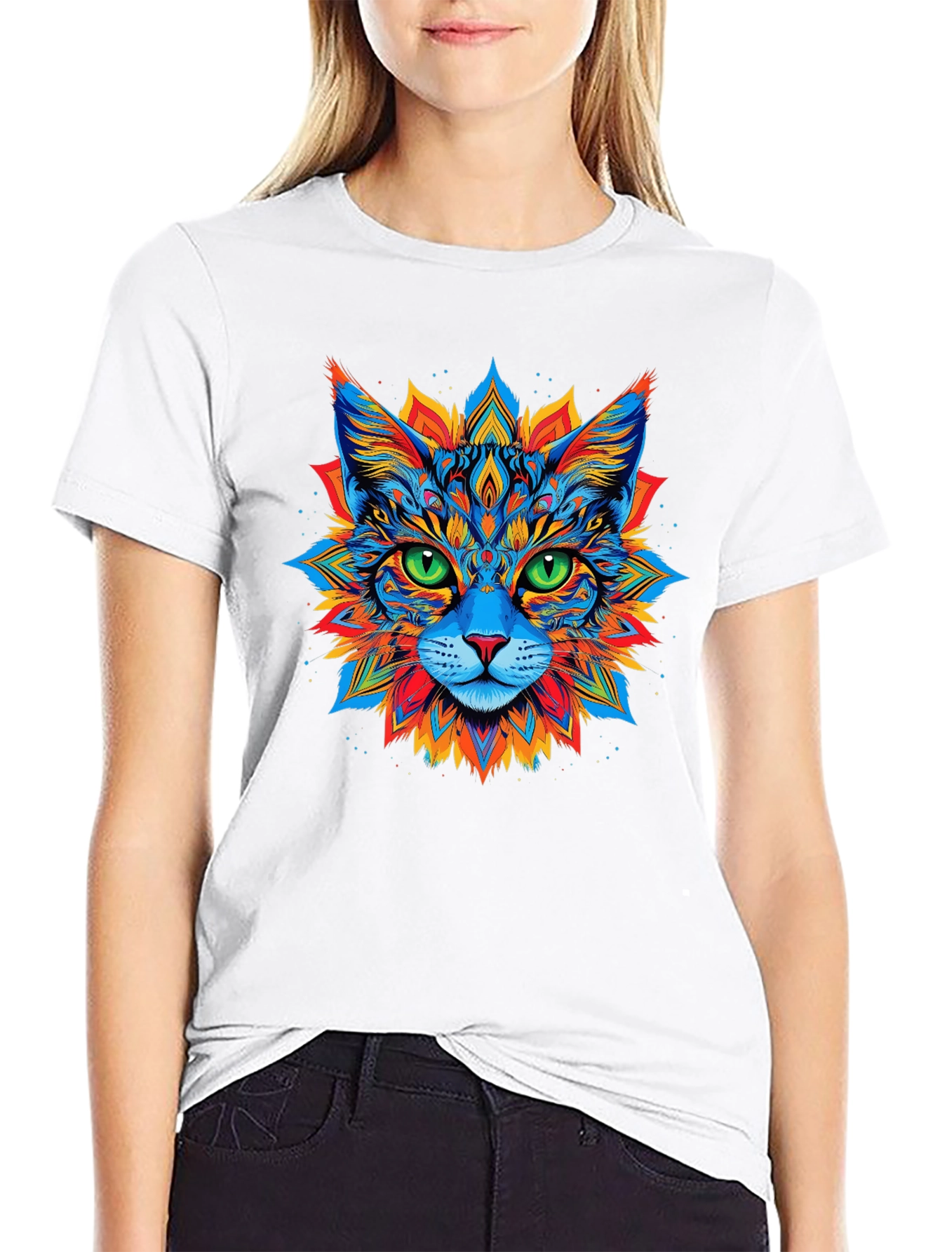 Psychedelic Cat Graphic Tee - Black T-Shirt