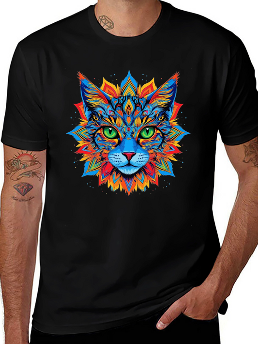Psychedelic Cat Graphic Tee - Black T-Shirt
