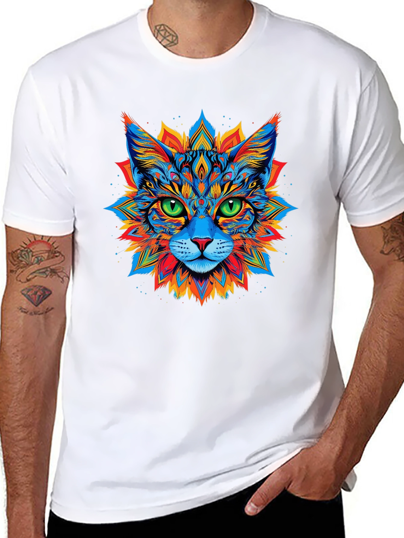 Psychedelic Cat Graphic Tee - Black T-Shirt