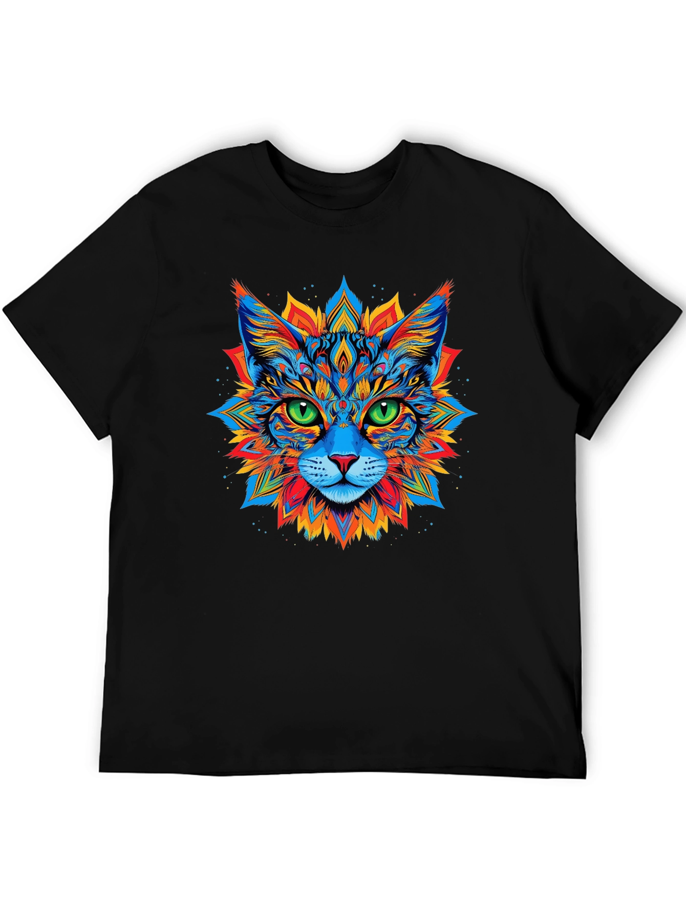 Psychedelic Cat Graphic Tee - Black T-Shirt
