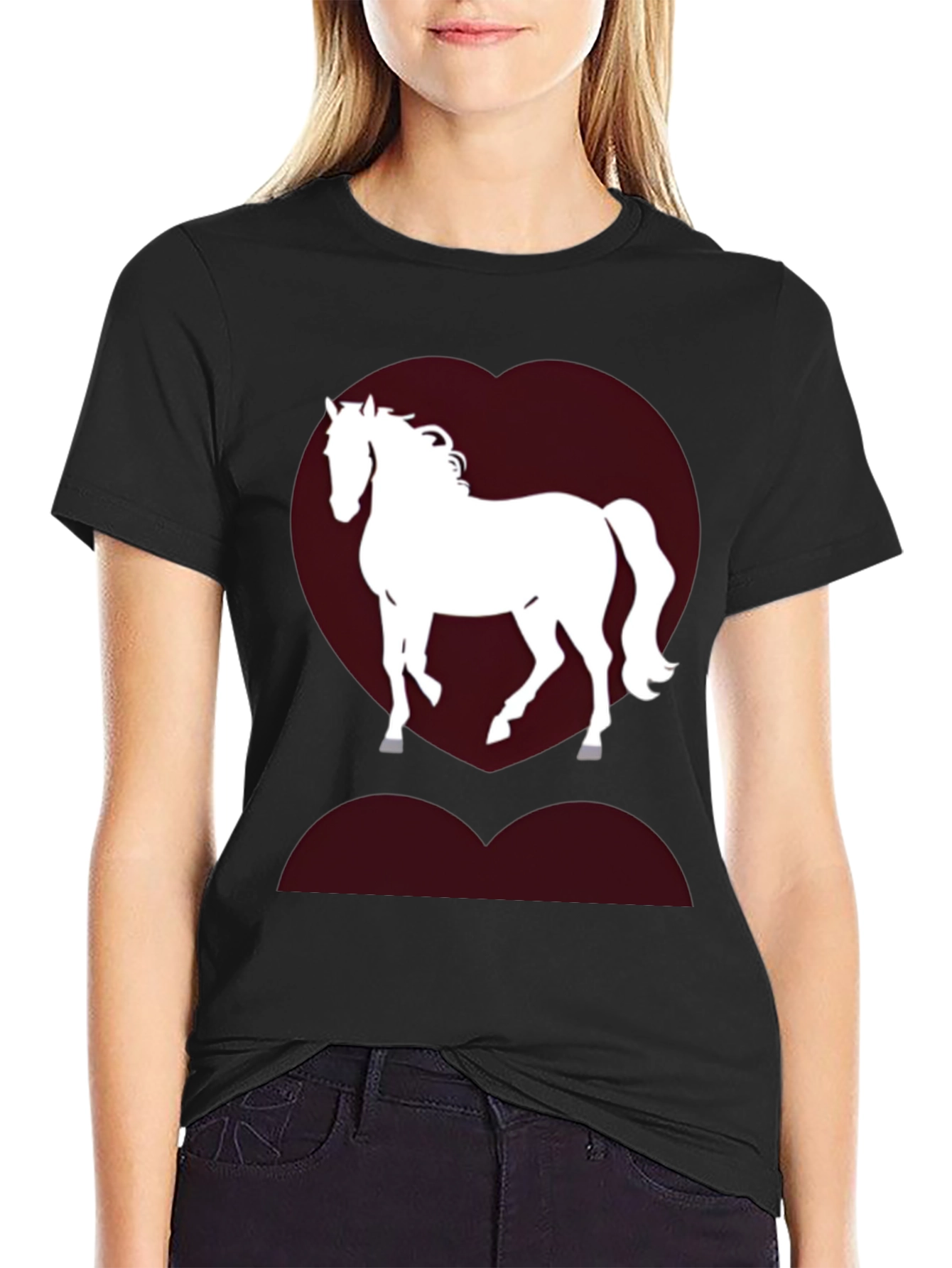 Horse Love Heart T-Shirt - Black