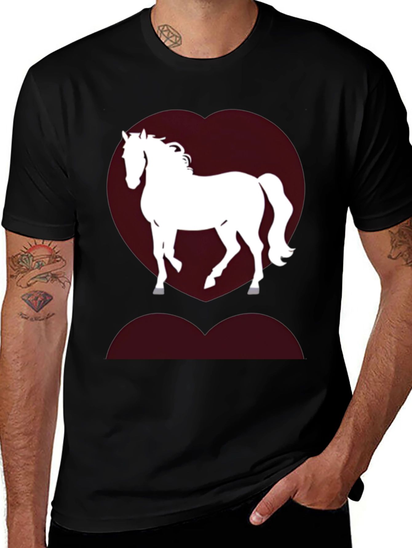 Horse Love Heart T-Shirt - Black