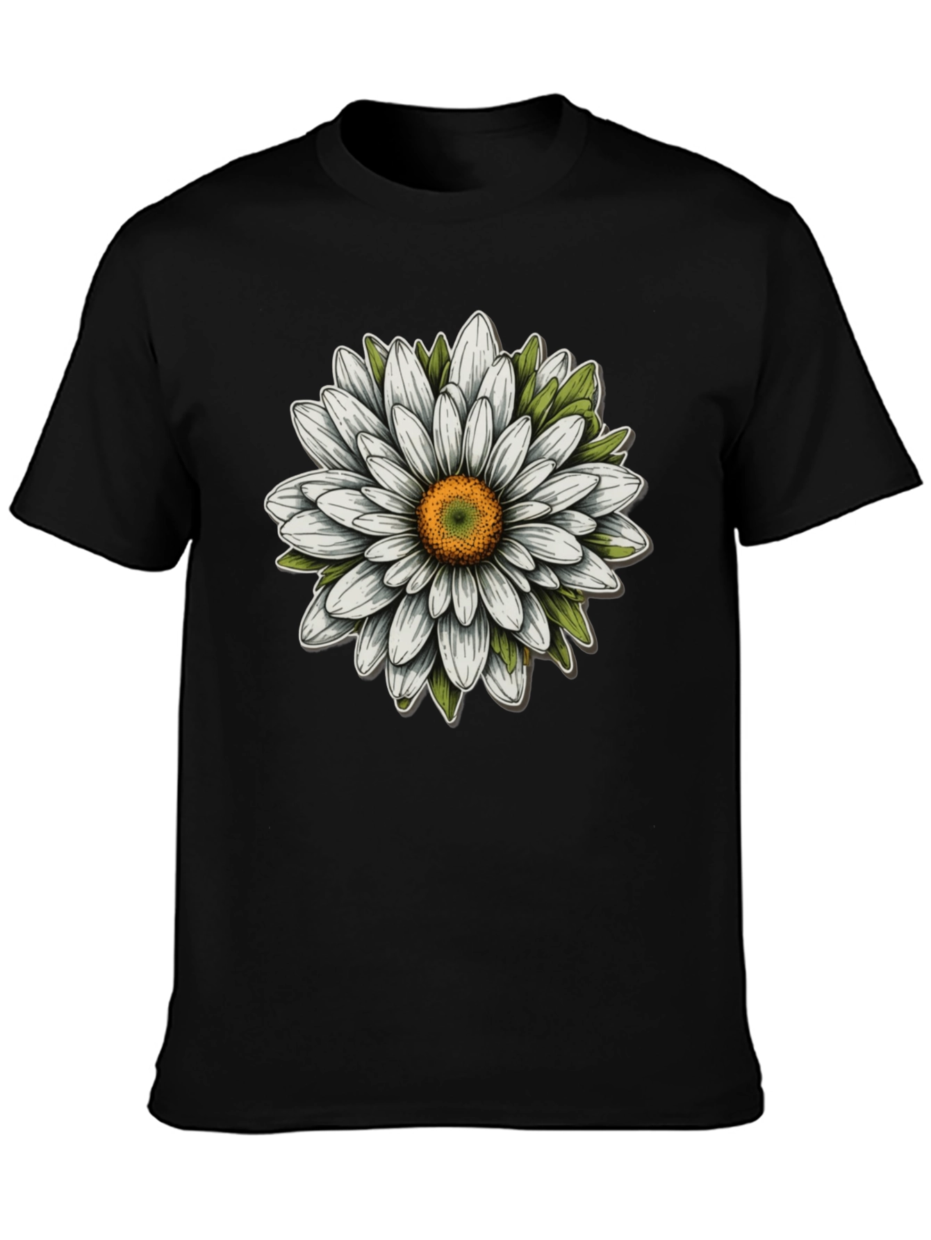 Daisy Flower Graphic Tee - Black Cotton Blend