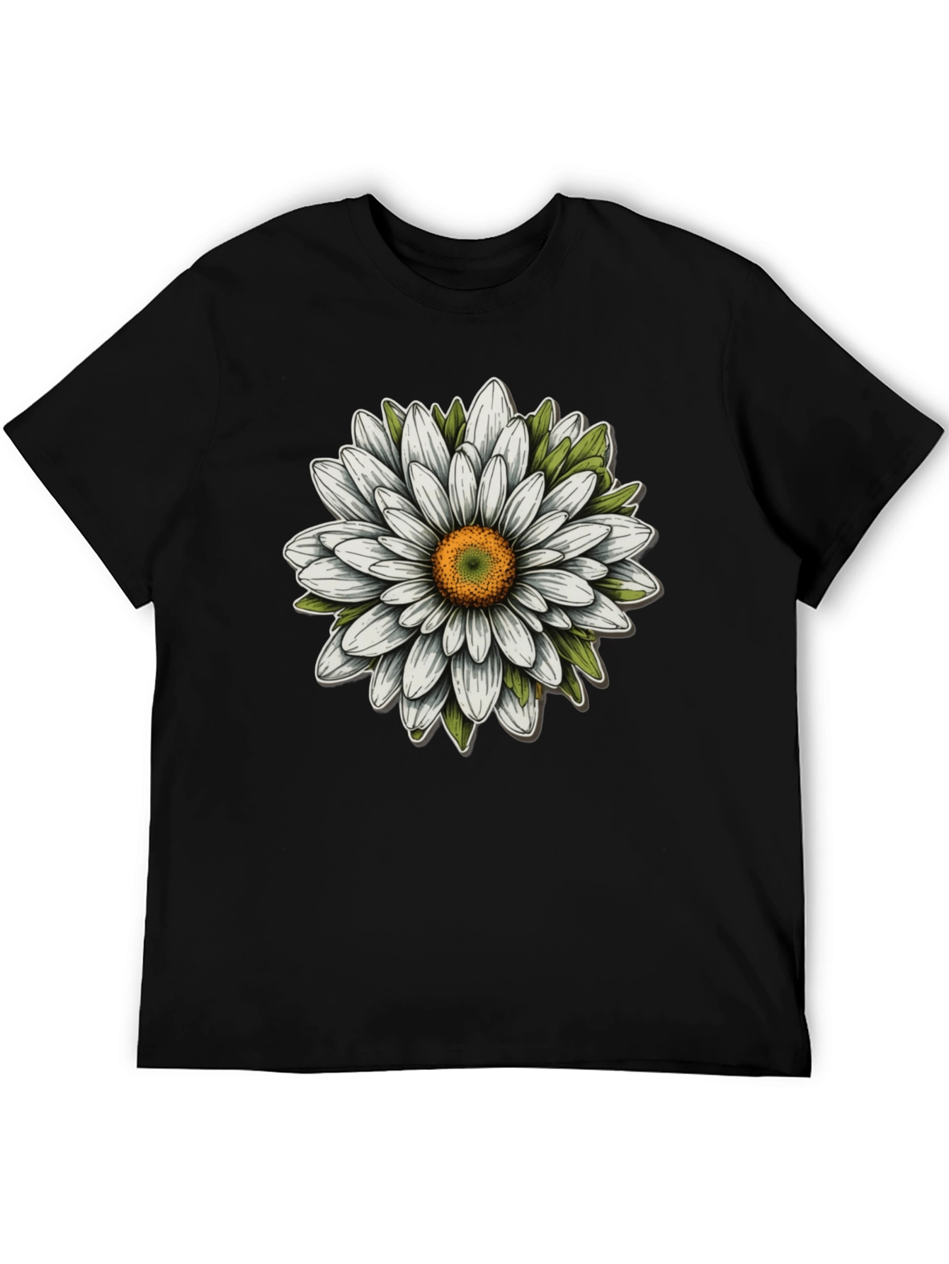 Daisy Flower Graphic Tee - Black Cotton Blend