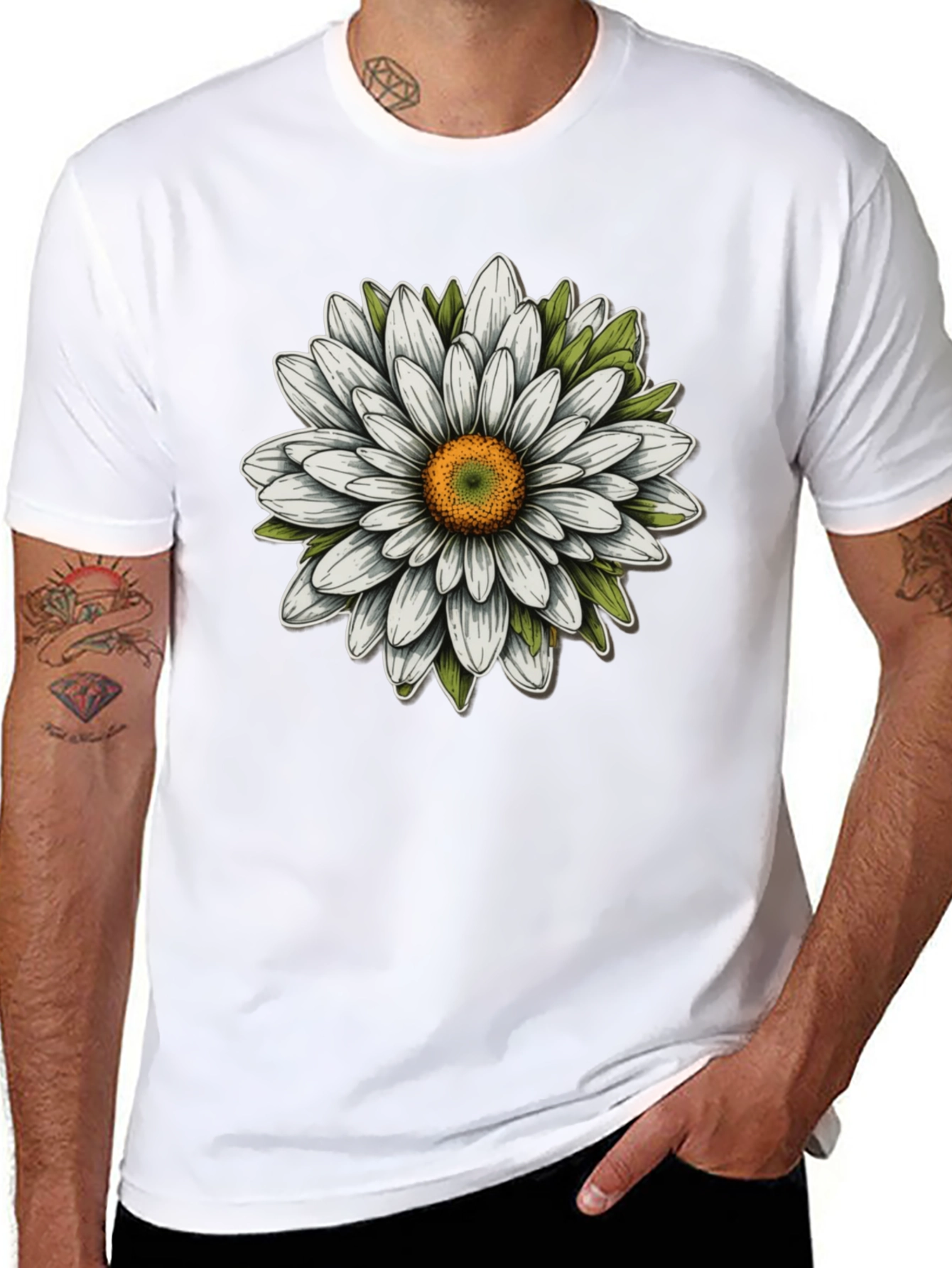 Daisy Flower Graphic Tee - Black Cotton Blend