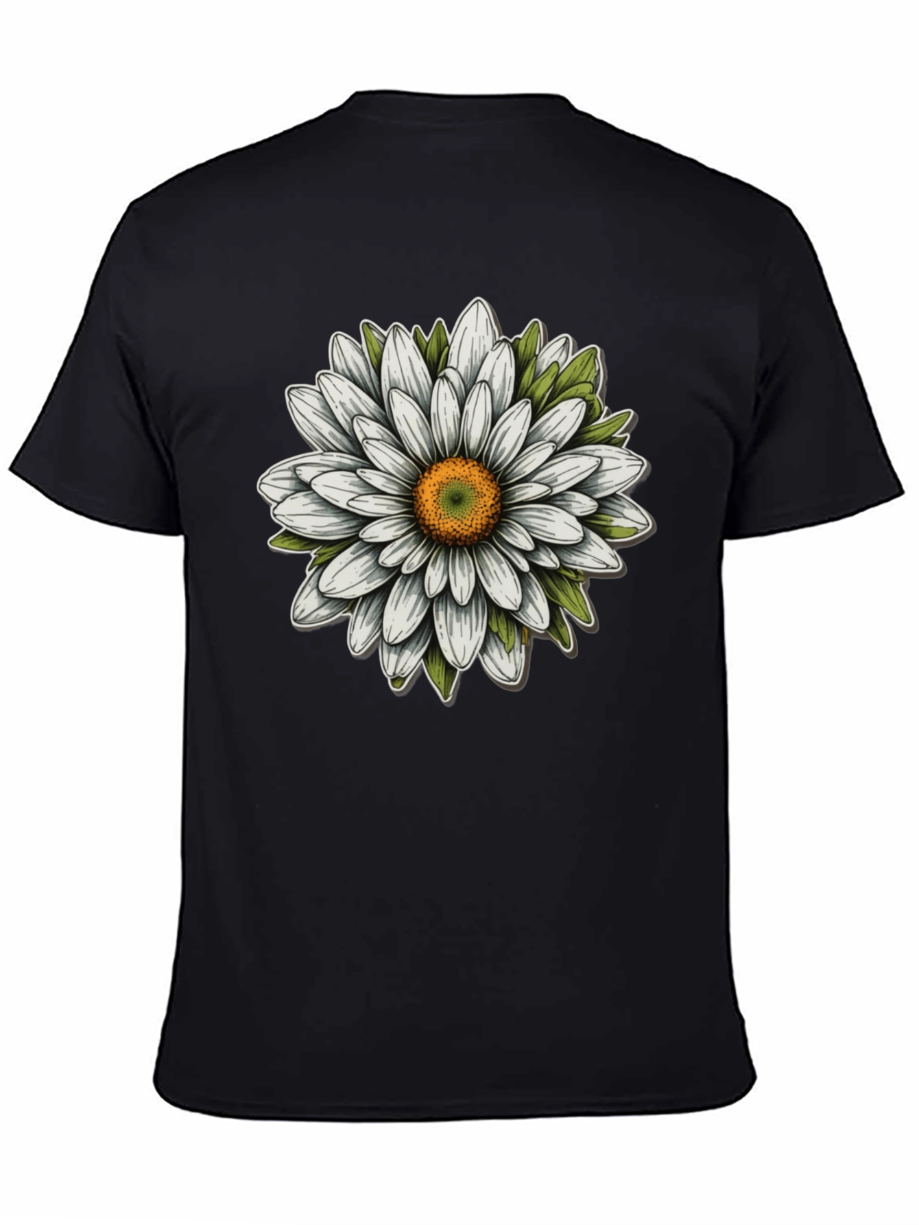 Daisy Flower Graphic Tee - Black Cotton Blend