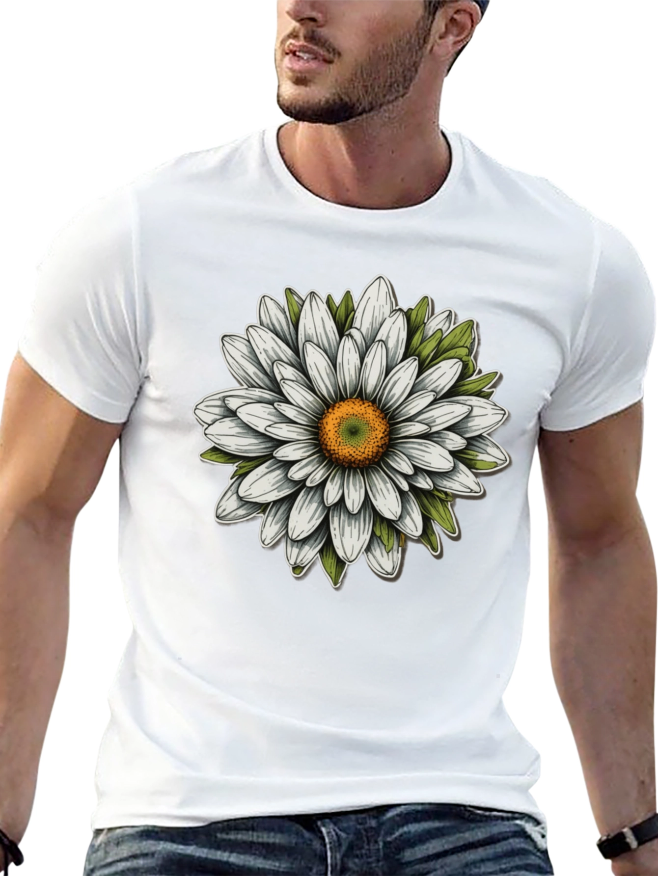 Daisy Flower Graphic Tee - Black Cotton Blend